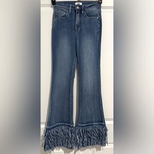 I&M Jeans USA Fringe Hem Flare Jeans Size 1 Boho Western Bell Bottom Denim